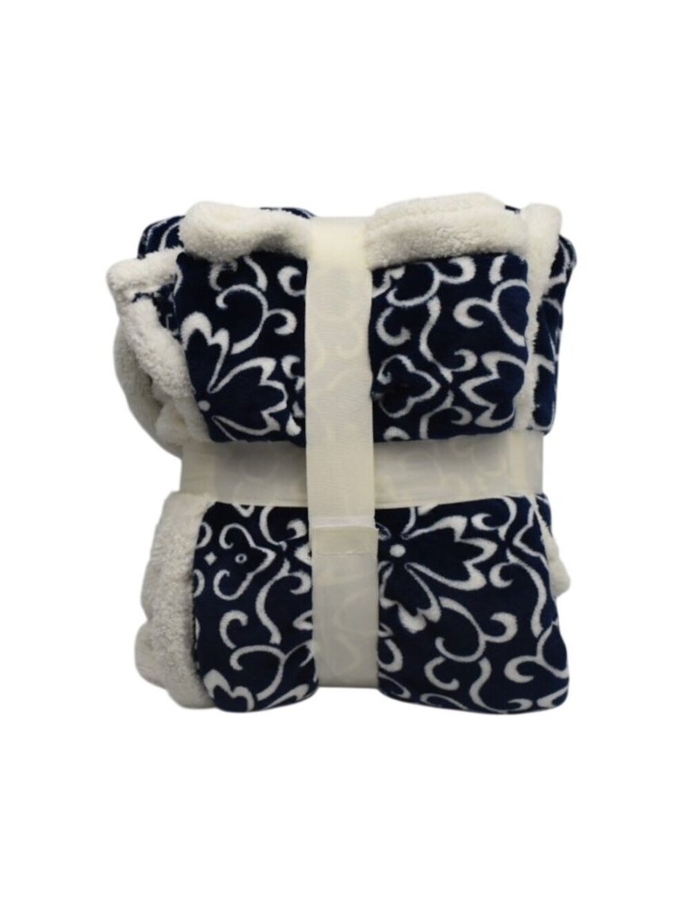 Soft Plush Navy White Floral Sherpa Throw Blanket 50" X 60" Reversible Cozy